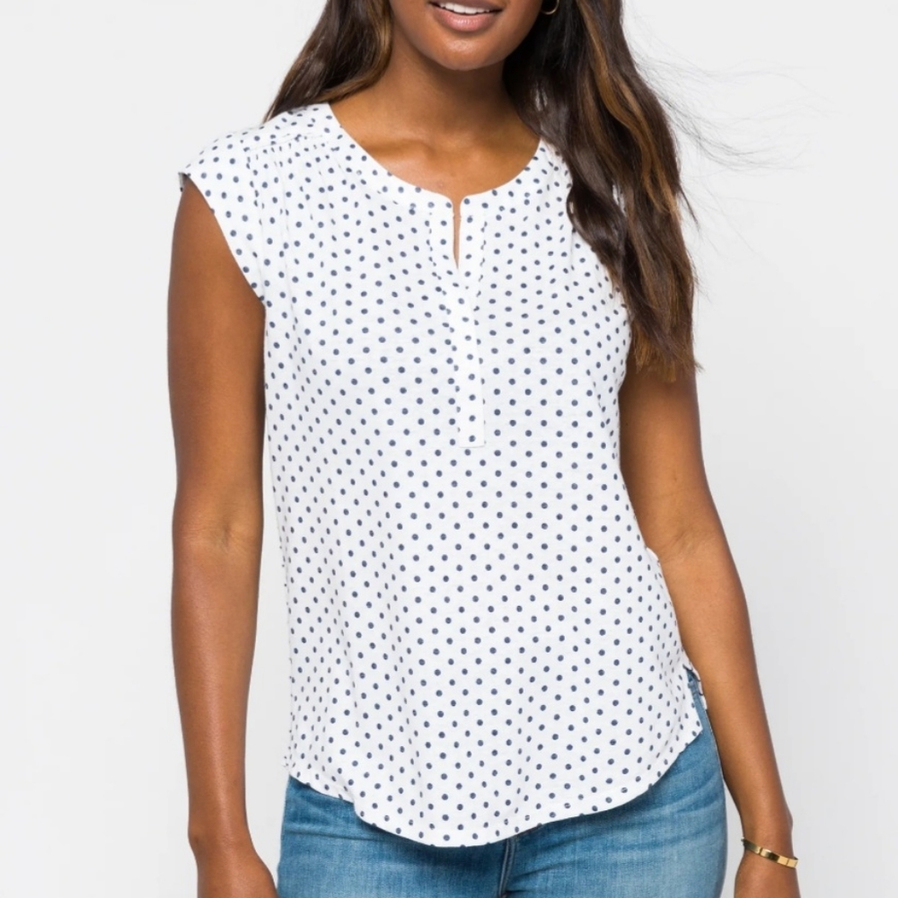 NWT Daniel Rainn Abrienne Split Neck Cap Sleeve Linen Blend Knit Top